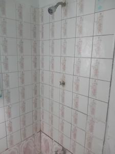 a bathroom with a shower with a tile wall at Nature Lodge Retreat in Portland in Port Antonio +17 photos