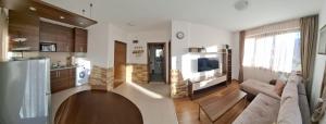 a living room with a couch and a television at Апартаменты в Belvedere in Bansko