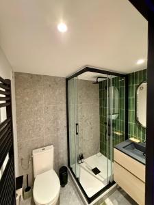 a bathroom with a toilet and a sink and a shower at Superbe studio neuf - 20 min Versailles (jo2024) in Les Clayes-sous-Bois
