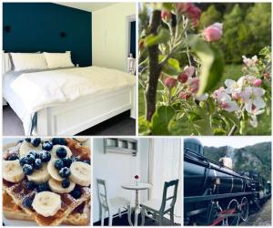 a collage of pictures of a bedroom with a bed and a table at Athol Country Bed & Breakfast - Entire Guest Wing in Athol
