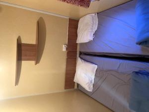 a bedroom with two bunk beds in a room at Mobil home cosy 4 personnes - Nature et Détente aux Portes des Cévennes, Mialet in Mialet