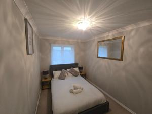 a bedroom with a bed with a light on the ceiling at Bridge View Stayz in Plymouth