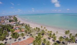 an aerial view of a beach with palm trees at Apt 202B- 2 quartos climatizado em Ponta de Campina in Cabedelo