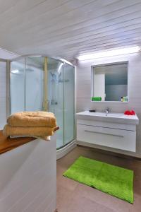 a bathroom with a shower and a sink and a mirror at Tropical cocoon with 2 bedrooms in Papeete