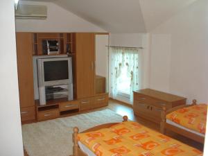 a living room with two beds and a television at Villa Vežić in Mostar