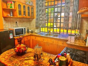 a kitchen with a counter and a sink and a window at Majestic Two-bedroom House in a prime location in Nairobi