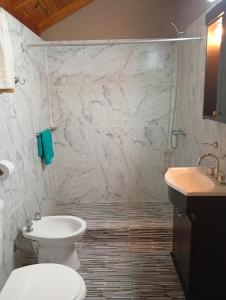 un baño con inodoro y lavabo en Cabaña sureña, en San Carlos de Bariloche