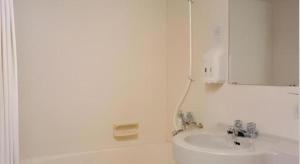 a white bathroom with a sink and a mirror at Hotel Sealuck Pal Mito in Mito +116 photos