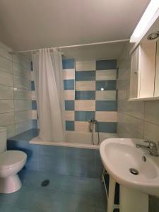 斯塔里斯4S Beach Superior Apartments的带水槽、马桶和淋浴的浴室 更多25张照片