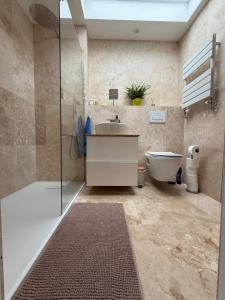 ein Badezimmer mit Waschbecken, Toilette und Dusche in der Unterkunft The Apple Tree in Chestfield + 21 Fotos