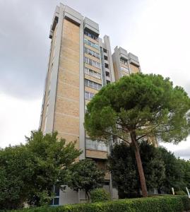 un grand bâtiment avec un arbre devant dans l'établissement Maison Cesare, à Ravenne