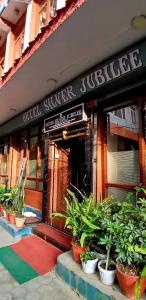 a building with pots of plants in front of it at Hotel Silver Jubilee in Kathmandu