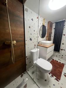 a bathroom with a toilet and a sink at GZP Residence Lugoj in Lugoj