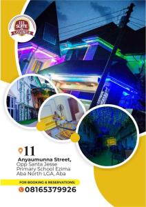 Un collage de imágenes de un edificio con luces. en 111Suites&Lounge, en Aba