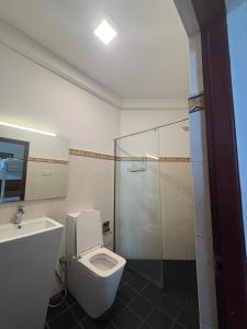 a bathroom with a toilet and a shower at Kandy Krush Hostel in Kandy