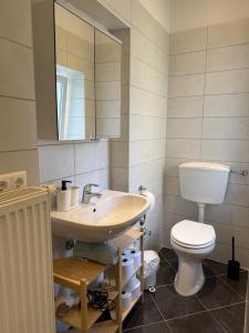 une salle de bain avec un lavabo et des toilettes dans l'établissement schönes Apartment in Zentrumsnähe, à Klagenfurt am Wörthersee