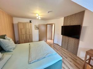 TV a/nebo společenská místnost v ubytování Ferienhaus am Beverinsee