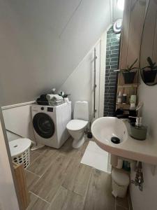 ein kleines Badezimmer mit Toilette und Waschbecken in der Unterkunft CC`s Green house in Tromsø