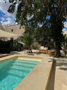 a swimming pool in a yard with a tree at Palazzo Giustiniani L'Ambasciatore in Sogliano Cavour