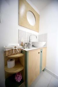 un baño con lavabo y espejo en Burbone Apartment, en Turnhout