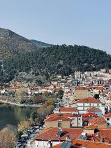 a view of a city with a river and buildings at Panoramic suite in Kastoria