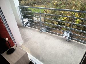 ein Balkon mit Blick auf ein Metallgeländer in der Unterkunft Grand Studio 4 couchages proche Université et CHU in Le Mans