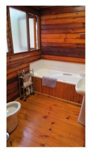 自然谷Peaceful Forest Getaway in Natures Valley的带浴缸、马桶和水槽的浴室