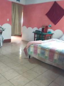 een slaapkamer met een bed en een stoel in een kamer bij Hostal Zope in Cataltzul +13 foto's