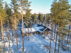 una vista aerea di una baita di tronchi nella neve di Arctic Bear Resort - Lapland - Aurora suite - Sauna - Northern Lights a Ranua