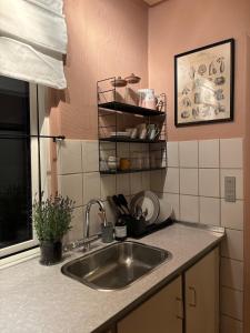 une cuisine avec un évier et un plan de travail dans l'établissement Grandmothers home, à Randers