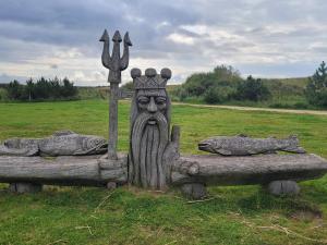 une statue d'une tête avec une couronne sur un champ dans l'établissement Cozy Townhouse near Beach - By Traum Ferienwohnungen, à Blåvand