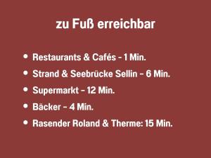 a list of the names of different restaurants and cafes at Hunde ohne Aufpreis - Fewo Hagemeister Sellin - auch im Winter toll! Sauna im Haus - 6 Min zum Strand - 2 überdachte Balkone mit Strandkörben in Ostseebad Sellin
