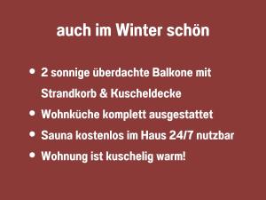 a screenshot of a text box with the wordsaugh in winter school at Hunde ohne Aufpreis - Fewo Hagemeister Sellin - auch im Winter toll! Sauna im Haus - 6 Min zum Strand - 2 überdachte Balkone mit Strandkörben in Ostseebad Sellin