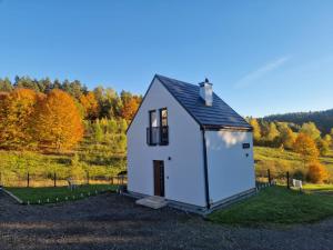 a tiny house in the middle of a field at MotoChillout in Polańczyk +20 photos