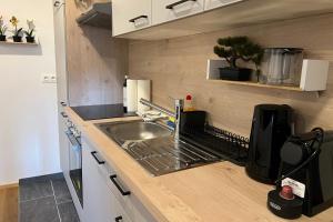 维也纳新城Cozy City Center Designer Apartment for 10 People的带水槽和台面的厨房 更多9张照片