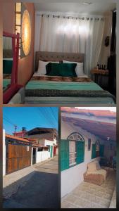 - deux photos d'une chambre avec un lit et d'une maison dans l'établissement Meu cantinho, à Tiradentes