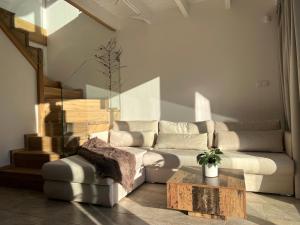 UliniaにあるNATURA APARTAMENTY Eraのソファとコーヒーテーブルのあるリビングルーム