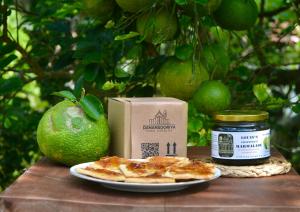 a plate of food with a slice of pizza and a box at EcoBlueprint Garden in Pannala +22 photos