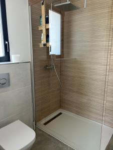 une salle de bain avec douche et toilettes dans l'établissement Au Pied du Pic Saint Loup, à Saint-Mathieu-de-Tréviers 2 autres photos