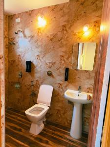a bathroom with a toilet and a sink at Mitra Palolem in Canacona