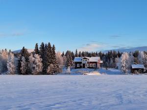 a house in the middle of a snow covered field at Villa Aattu in Muonio