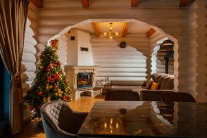 布克维WhiteWood Cottages的客厅配有圣诞树和壁炉