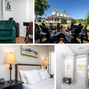 a hotel room with a bed and a table and chairs at Elegant Historic Suite with Mountain Views in Luray, Virginia in Luray