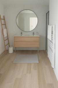 a bathroom with a sink and a large mirror at Grand Studio entier proche de Tours in Esvres