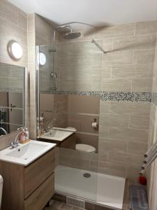 a bathroom with a sink and a toilet and a shower at Appartement équipé proche aéroport et gare in Beauvais