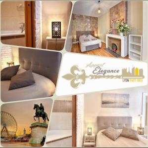a collage of four pictures of a bedroom at L'Appart Elegance Part Dieu in Lyon
