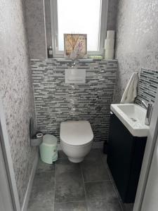 um pequeno banheiro com um vaso sanitário e uma pia em Petit studio attenant à la maison em Saint-Agnant mais 1 fotografia