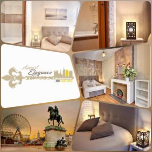 a collage of pictures of a hotel room at L'Appart Elegance Part Dieu in Lyon