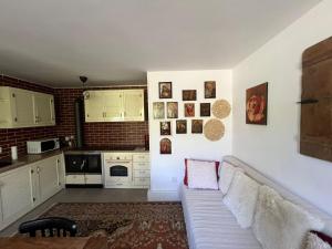 a living room with a couch and a kitchen at Casa Nopcea in Silvaşu de Sus +17 photos