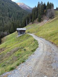 ein Feldweg neben einer kleinen Brücke auf einem Hügel in der Unterkunft Schäferhütte - Zillertal in Grün